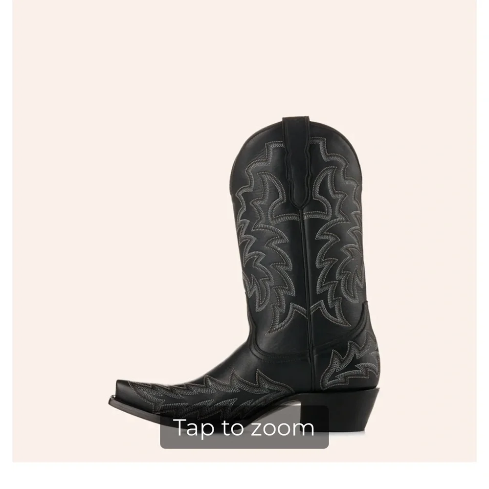 Classic Black Western Leather Cowboy Boots - Women's Ankle Booties - Picture 2 of 9